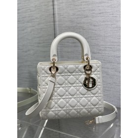 Dior Lady diamond-shaped enamel buckle white handbag(24*11*20cm)